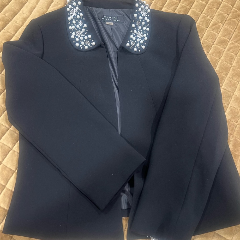 Tahari Black Pearl Embellished Collar Jacket